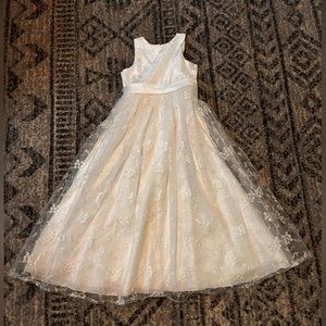 White floral design youth girls formal dress (Bridesmaid)